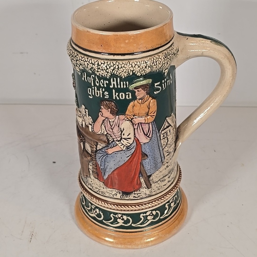 Vintage German Beer Stein 8" –"Ther's No‎ Sound On The Mountain Pasture"